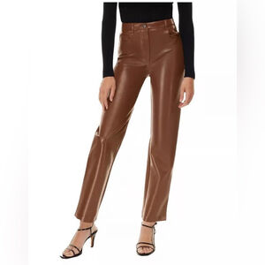 Wilfred Aritzia Melina Brown Straight Leg vegan Pants polyurethane, size 6